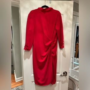Tahari Ruched Mock-Neck Crepe Dress